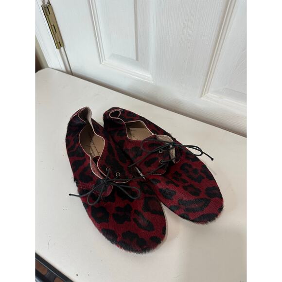 Anniel Italy Sz EU 40 Pony Hair Derby Ballet Booties Red Leopard Cheetah - Picture 3 of 7